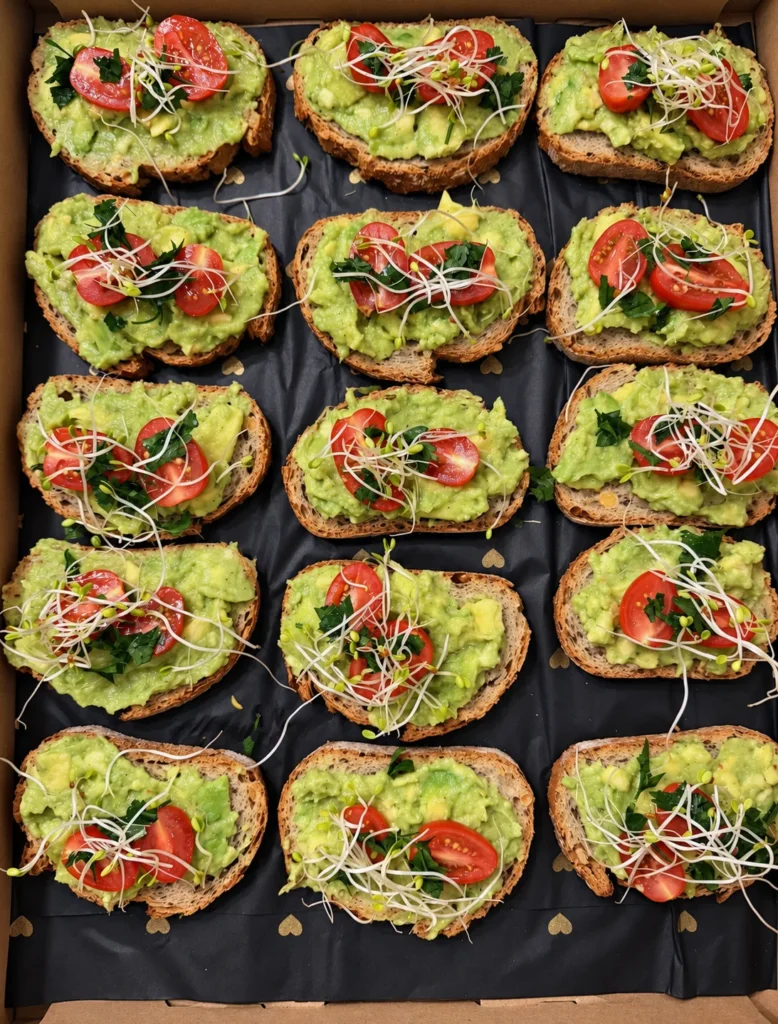 Box z okienkiem z kanapeczkami z guacamole i logo Rogalove