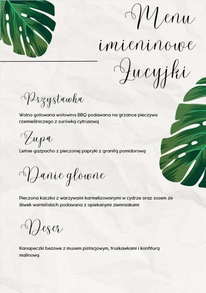 Menu imieninowe przygotowane przez Rogalove Olsztyn