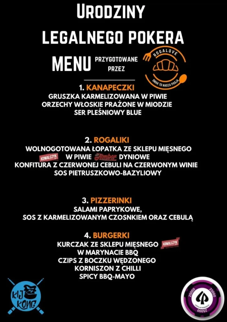 Menu na urodziny Legalnego Pokera przygotowane przez Rogalove Olsztyn